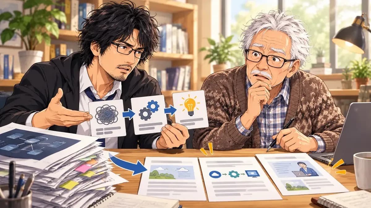 専門用語の多いサービス説明をバーチャライター対談記事にする｜質問役と解説役